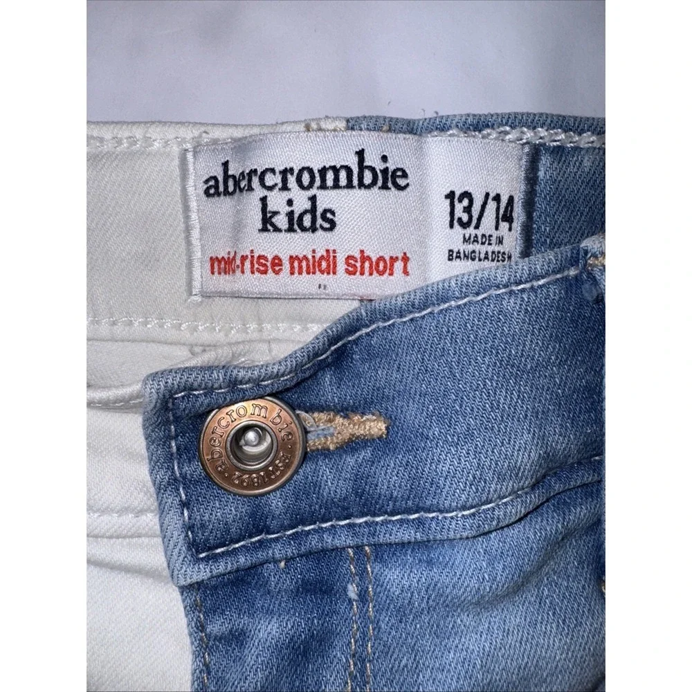 Abercrombie Kids Girls' Mid-Rise Midi Shorts, Blue &‎ White Denim,  Size 13-14
